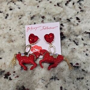 Betsey Johnson Red Heart and Horse Earrings